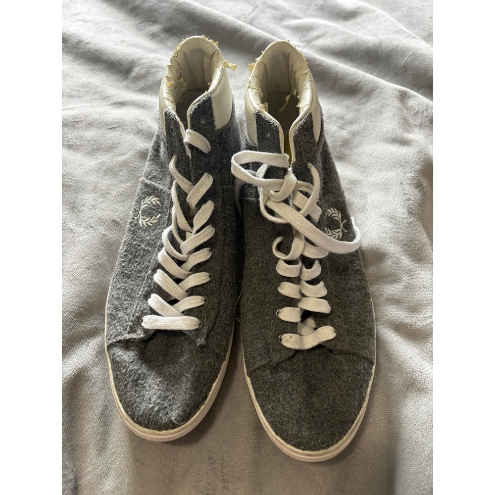 Fred Perry Grey Wool High Top Sneakers B741468 Mens Size 10.5